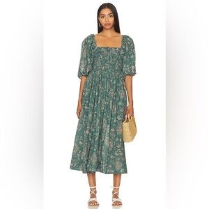 Free People Oasis Dress Printed Teal Floral Smocked